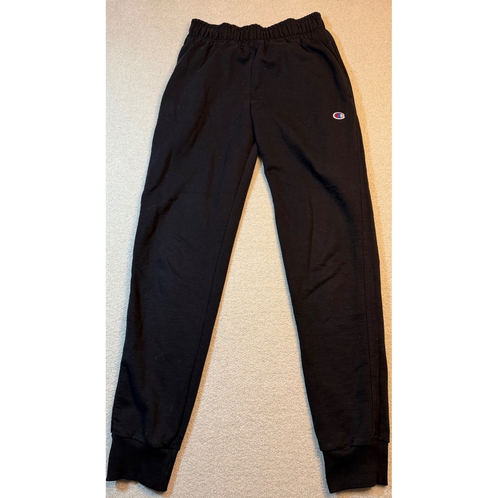 Champion Mens Small Black Jogger Sweatpants Fleece Athletic Pants Logo Pockets